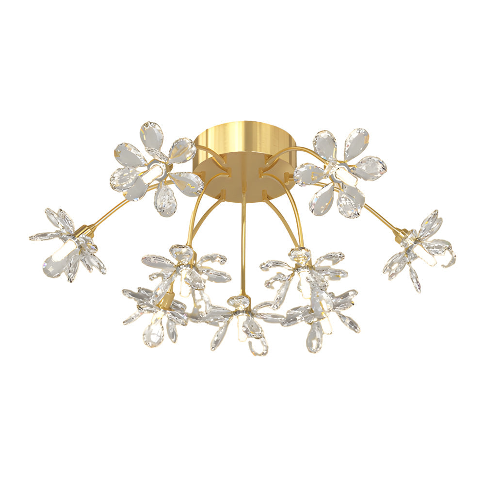 Modern Gold Crystal Dandelion Ceiling Light Fixture with Three Step Dimming Flower Design