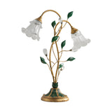 Modern Floral Desk Lamp with Dual Glass Flower Shades and Elegant Iron Leaf Accents