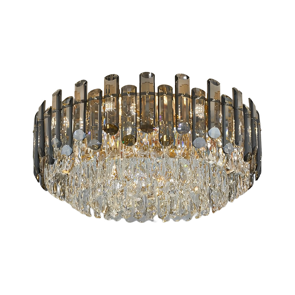 Luxury Modern Crystal Flush Mount Ceiling Light Round Metal Three Color Temperature Fixture