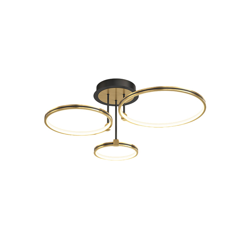 Modern Gold LED Ring Ceiling Light with Leather Accents and 3 Step Dimming