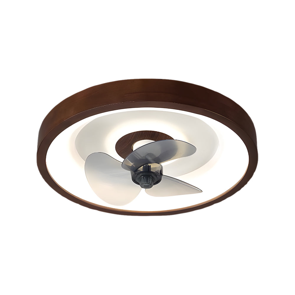 Modern 20 Inch Walnut Flush Mount Ceiling Fan with Dimmable LED Light and 6 Speed Remote