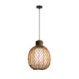 Rustic Modern Outdoor Rattan Pendant Light 10W LED Waterproof Ceiling Hanging Lantern for Garden and Porch
