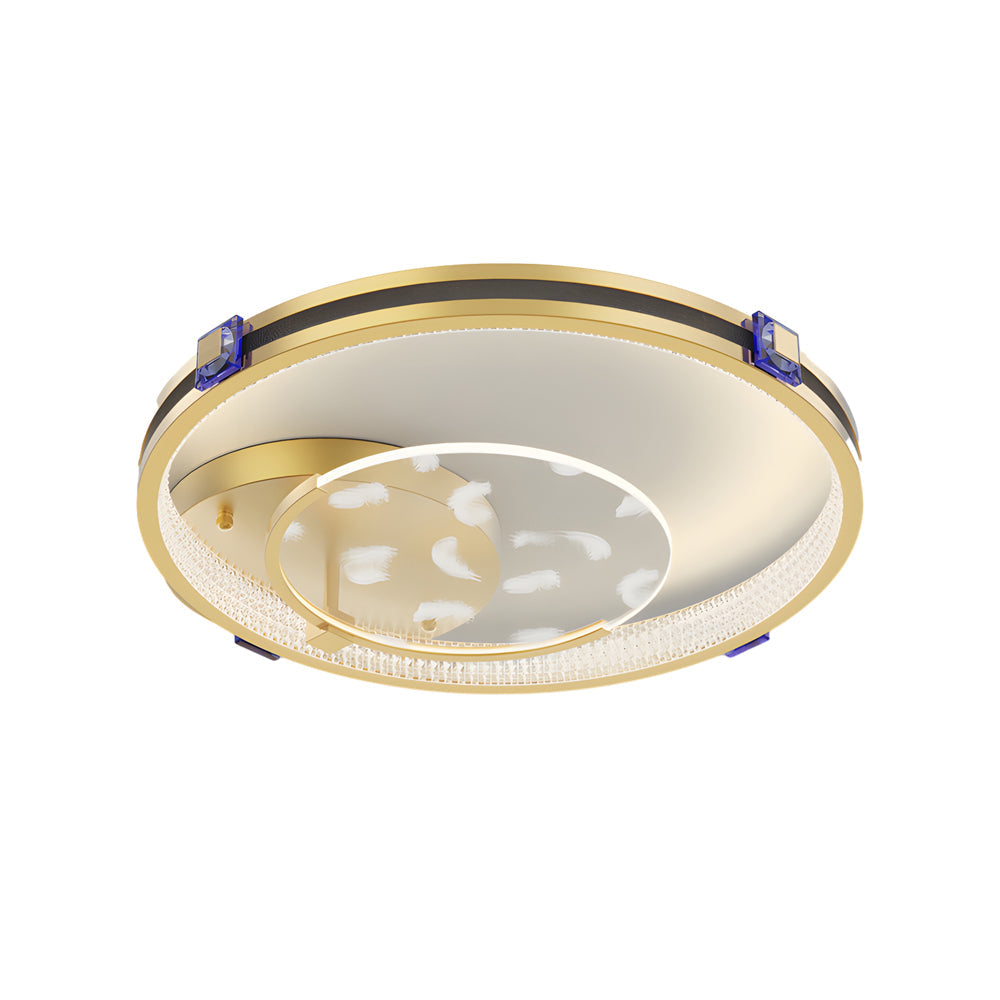 Modern Gold Feather Pattern Round LED Ceiling Lamp with Three Color Dimming Modes