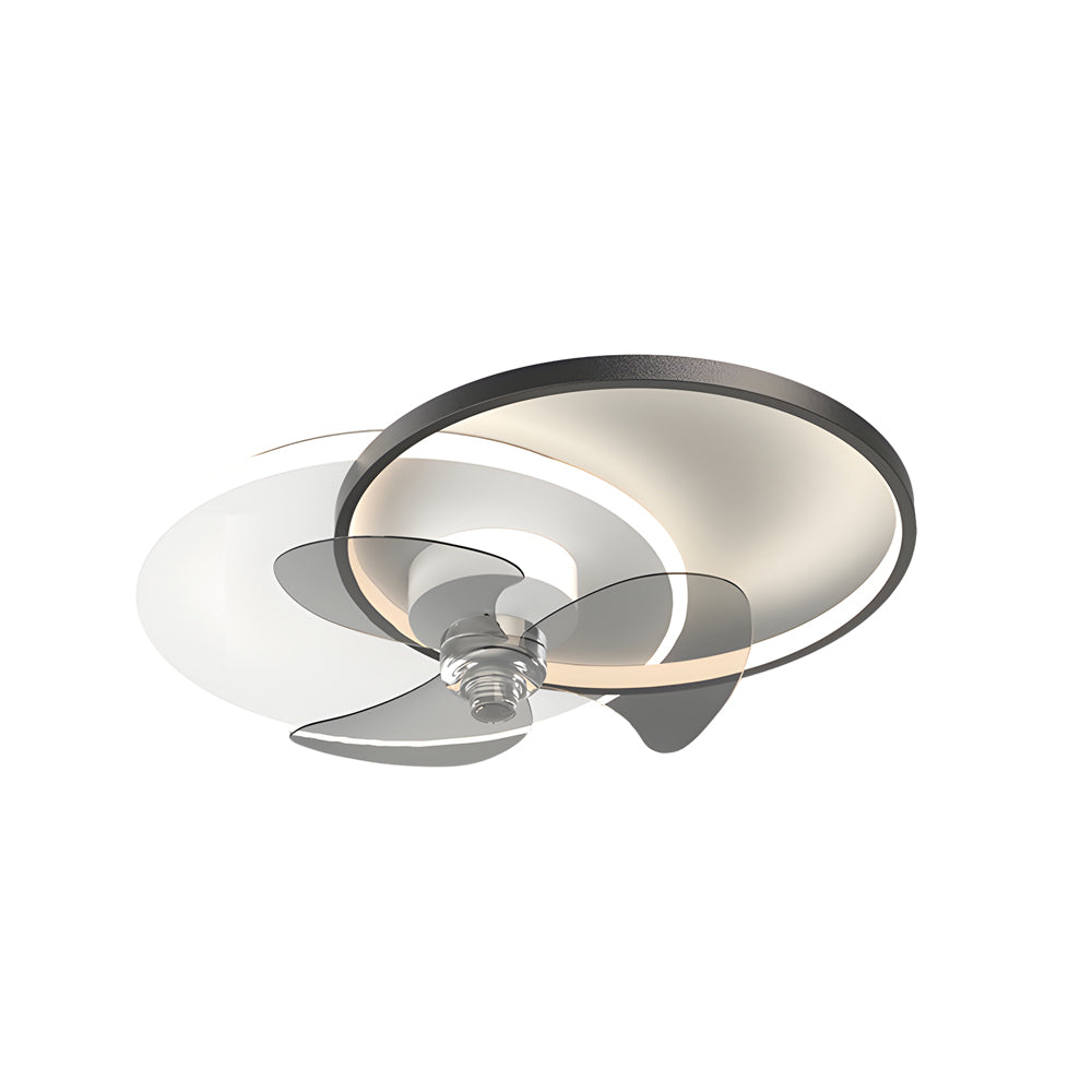 Modern Low Profile LED Ceiling Fan Silent Flush Mount 3 Color Dimming Light