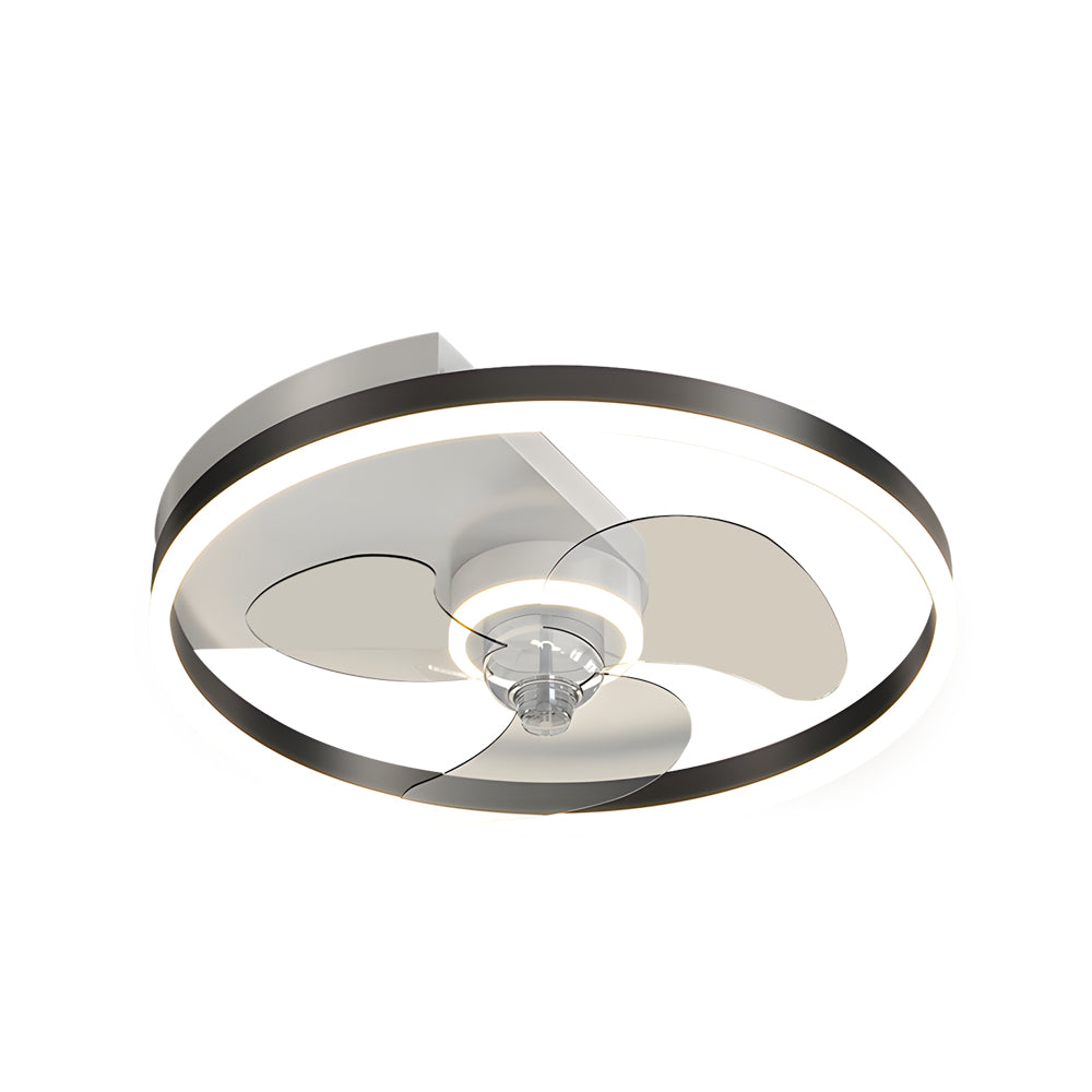 Modern Round Flush Mount Ceiling Fan with Silent LED Light and Three Step Dimming Design