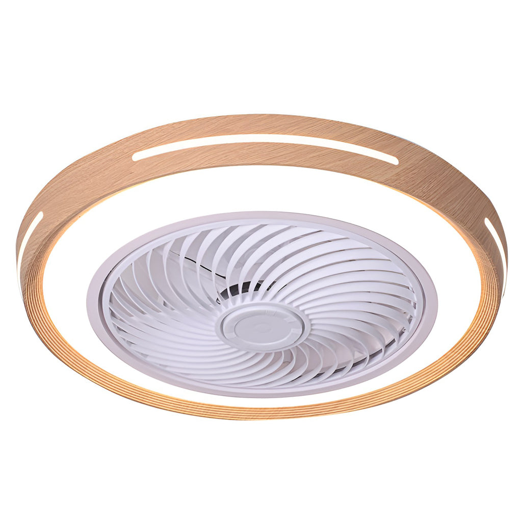 Modern Ultra Thin Bladeless Ceiling Fan with Remote Control Dimmable LED Light in Imitation Wood Grain