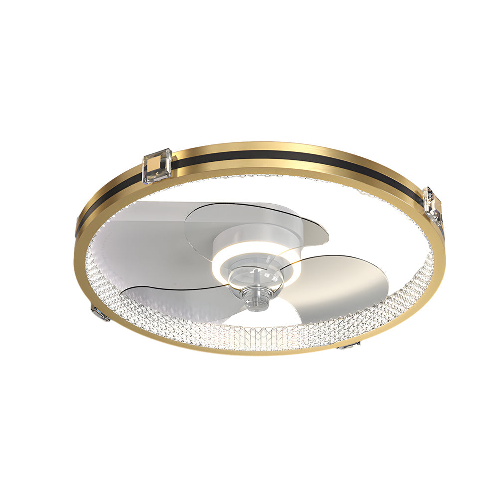 Modern Gold Ring LED Ceiling Fan with 3 Color Dimming Flush Mount Light for Bedroom Study