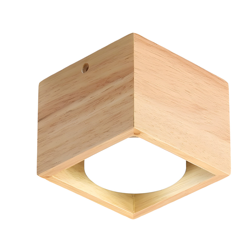Modern Japanese Wood Cube LED Spotlight Flush Mount Ceiling Light for Aisle and Bedroom
