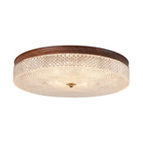 Retro Walnut Finish Round LED Flush Mount Ceiling Light Dimmable with Remote Control