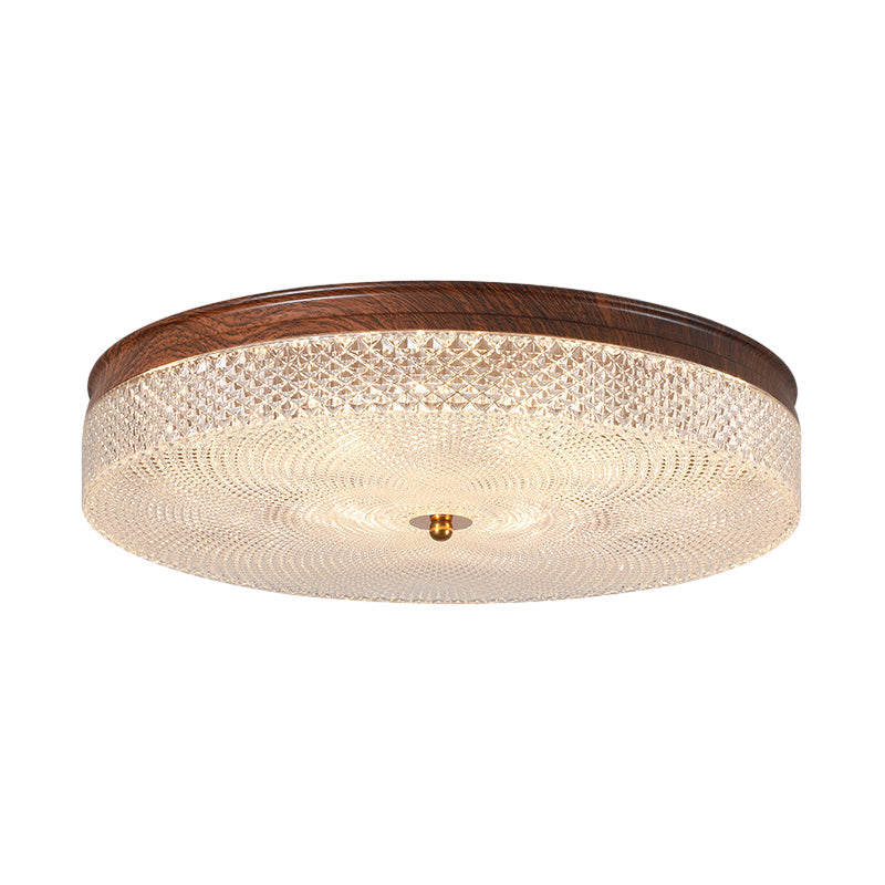 Retro Walnut Finish Round LED Flush Mount Ceiling Light Dimmable with Remote Control