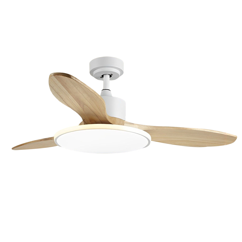 Modern Nordic Wood Ceiling Fan with Dimmable LED Light and Remote 48 Inch Quiet Reversible Motor