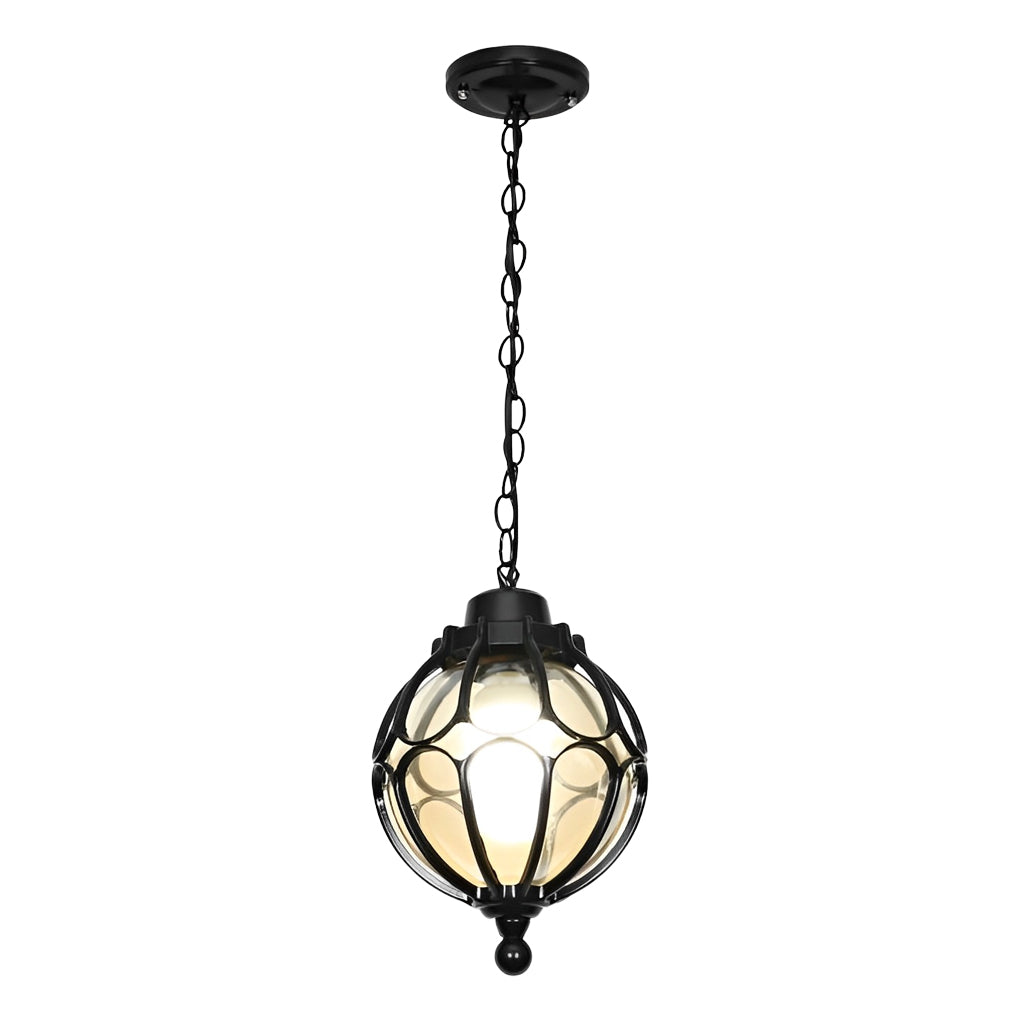 Retro Glass Globe Outdoor Pendant Light Waterproof Aluminum Exterior Chandelier for Porch and Garden