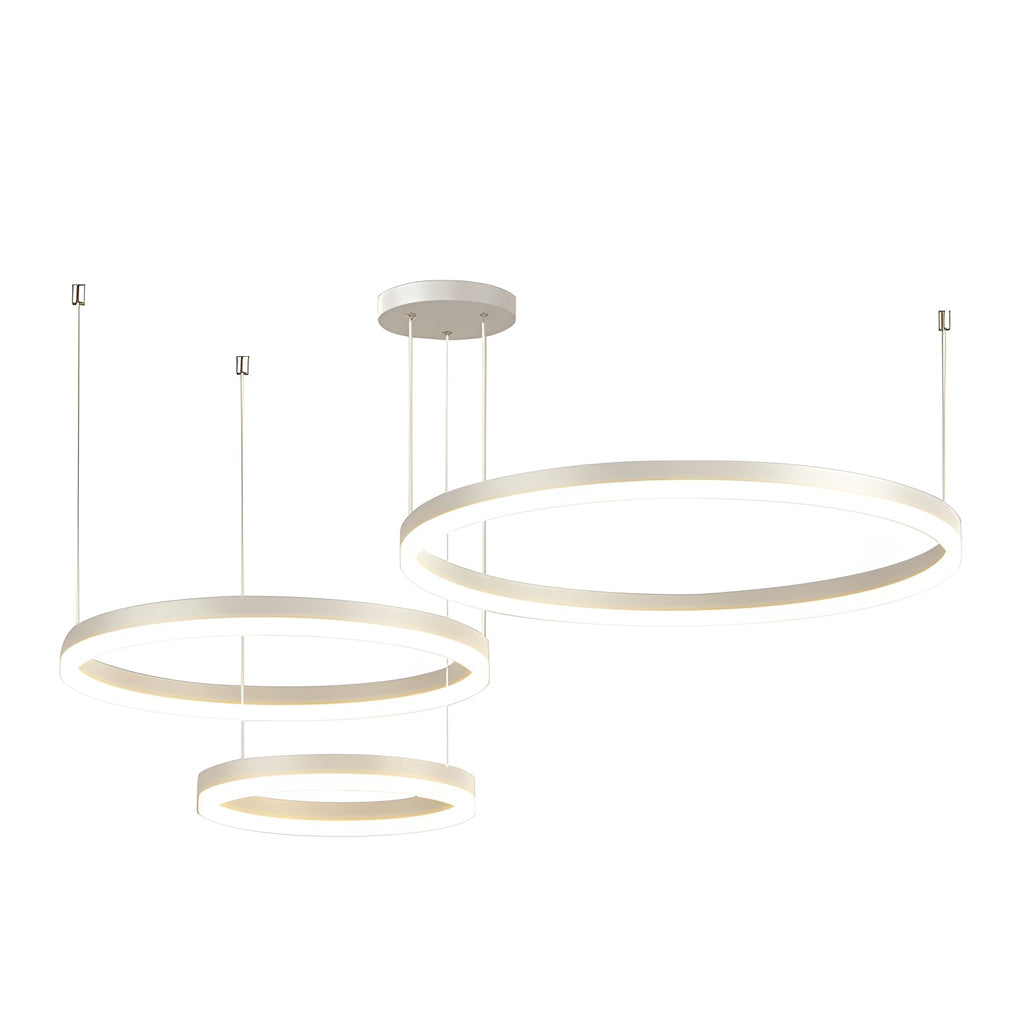 Modern White Circular Rings LED Chandelier with 3 Step Dimming and Adjustable Lighting