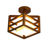 Modern Walnut Wood Cube Semi Flush Mount Ceiling Light with White Glass Shade