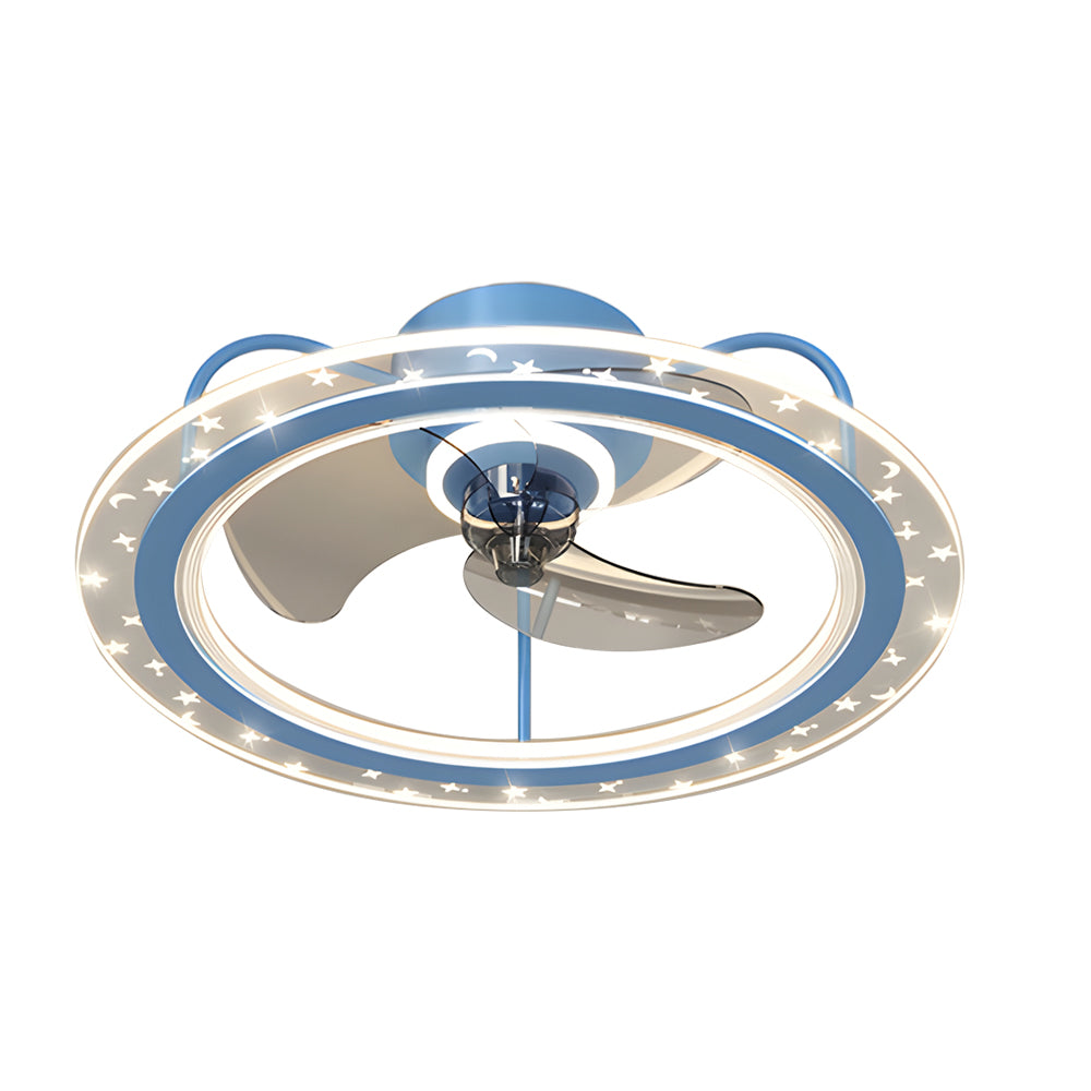 Modern Round Star Decor Bladeless Ceiling Fan with 3 Step Dimming Flush Mount Light Fixture