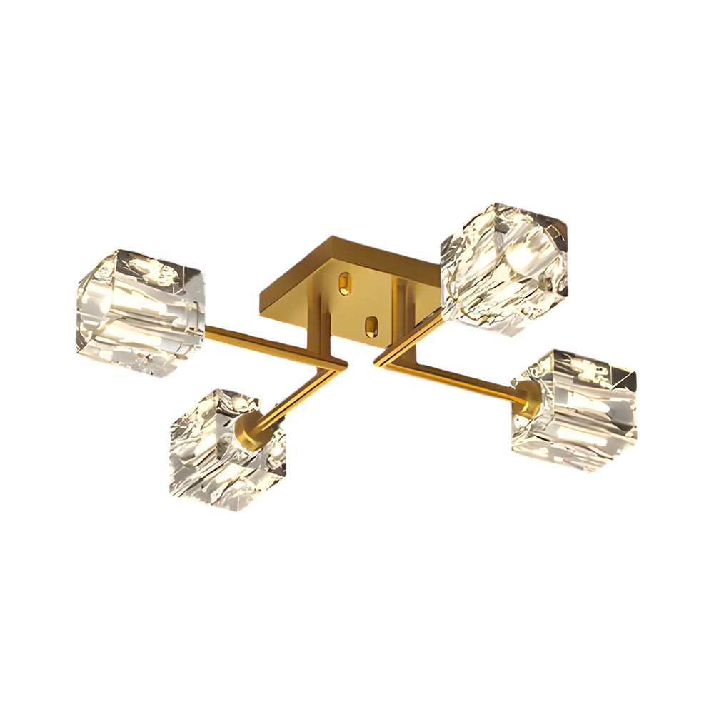Modern Copper Crystal Cube Ceiling Light Semi Flush Mount for Living Room and Bedroom