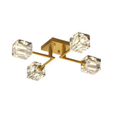 Modern Copper Crystal Cube Ceiling Light Semi Flush Mount for Living Room and Bedroom