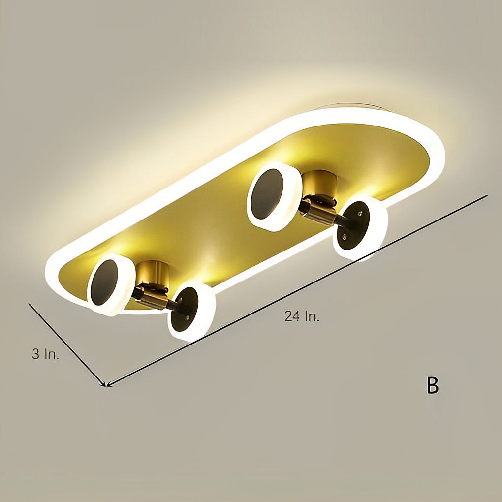 Creative Gold Skateboard Shaped LED Flush Mount Ceiling Light for Kids Room Dimmable Lighting