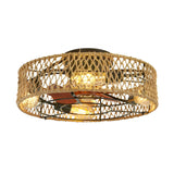 Retro Industrial Rattan Iron Bladeless Ceiling Fan with Light 6 Speeds Timing and Inverter