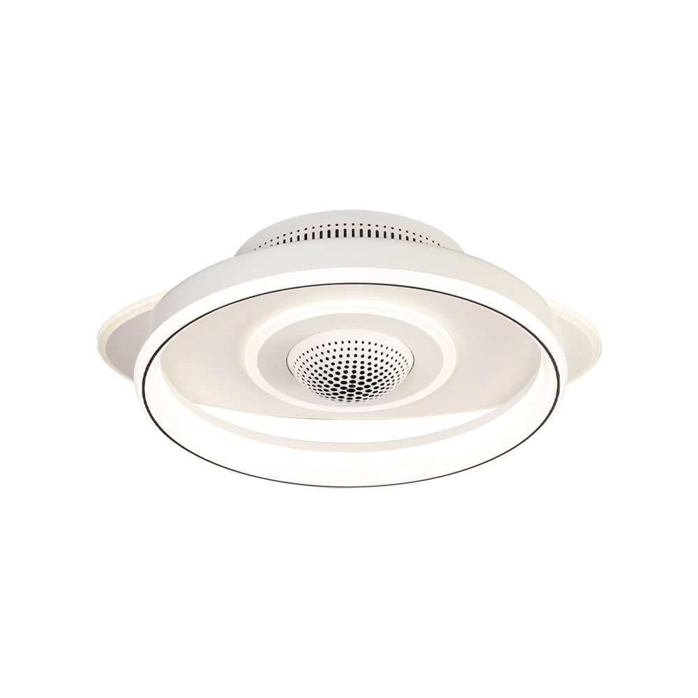 Modern Smart Bladeless Ceiling Fan with Dimmable LED Light and Air Sterilization Filter in White