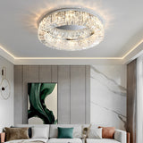 Luxury Modern Round Crystal Drum Flush Mount Ceiling Light for Bedroom and Living Room