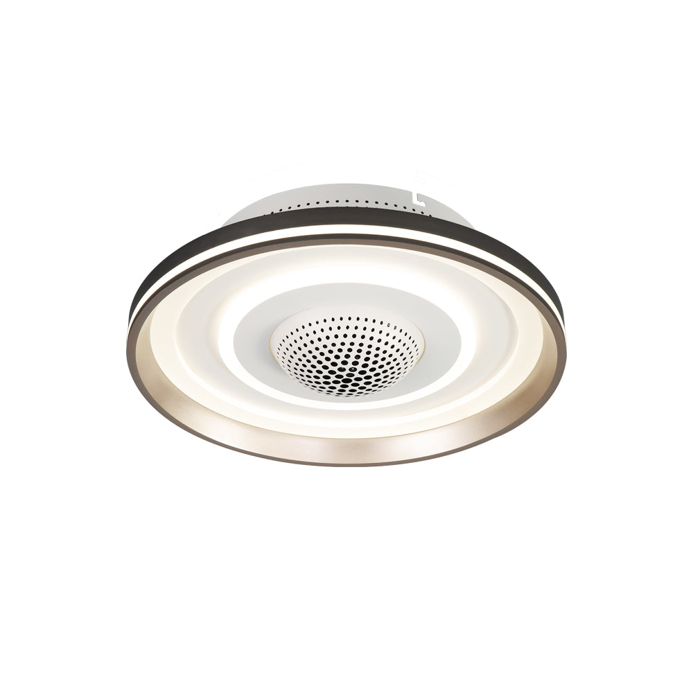 Modern Round Bladeless Ceiling Fan with Dimmable LED Light Flush Mount Low Profile Fixture