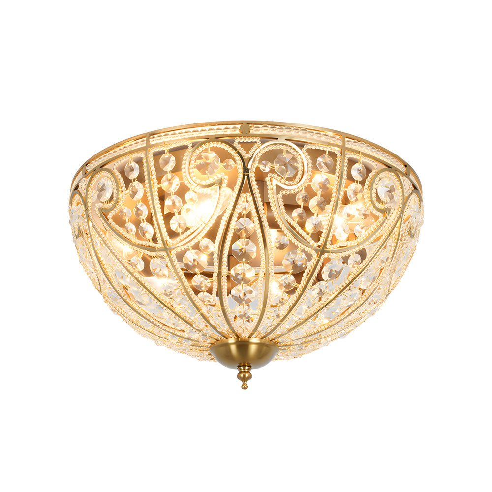 Antique Bronze Roman Style Crystal Bowl Flush Mount Ceiling Light for Elegant Home Decor