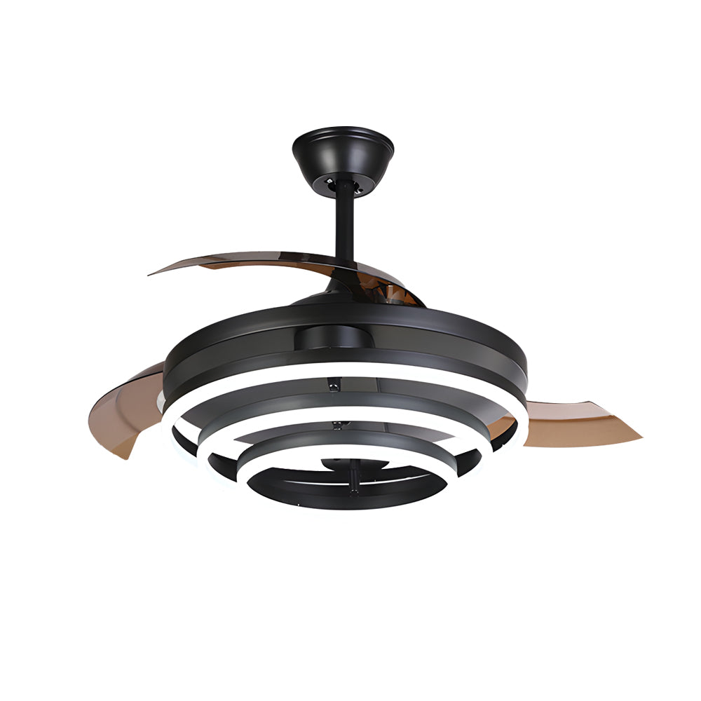 Modern Retractable Blade Ceiling Fan with 3 Color LED Light and Remote Control for Living Room