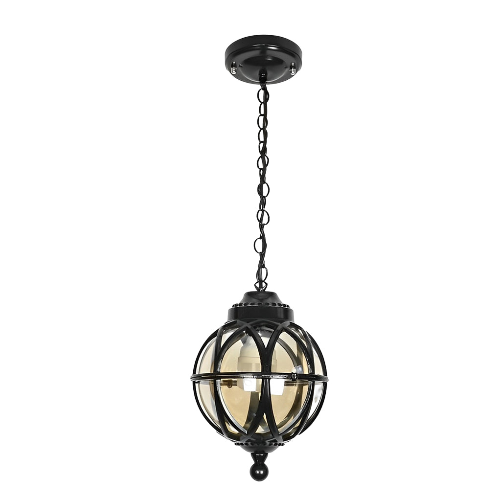 Vintage Waterproof Outdoor Pendant Light Retro Aluminum and Glass Hanging Ball Ceiling Lantern