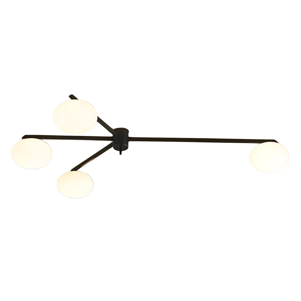 Modern White Glass Globe Semi Flush Mount Ceiling Light with Black Iron Arms
