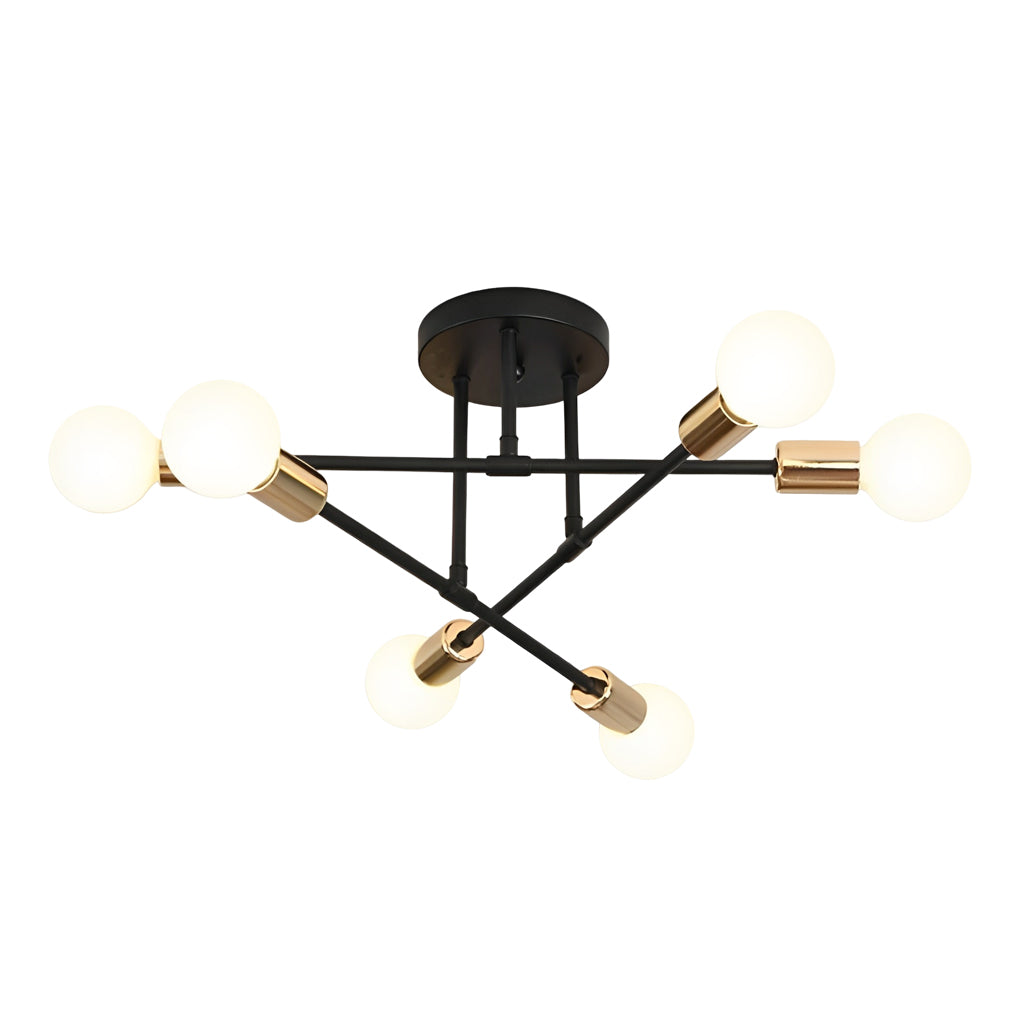 Modern 6 Light Sputnik Semi Flush Mount Ceiling Fixture with Rotatable Iron Arms 22 Inch