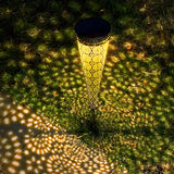 2 Pack Conical Hollow Metal Solar Garden Stake Lights for Pathway and Landscape Decoration