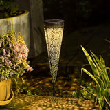 2 Pack Conical Hollow Metal Solar Garden Stake Lights for Pathway and Landscape Decoration