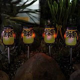 2 Pack Flickering Flame Owl Solar Lanterns for Outdoor Garden Decor Metallic Landscape Stake Lights