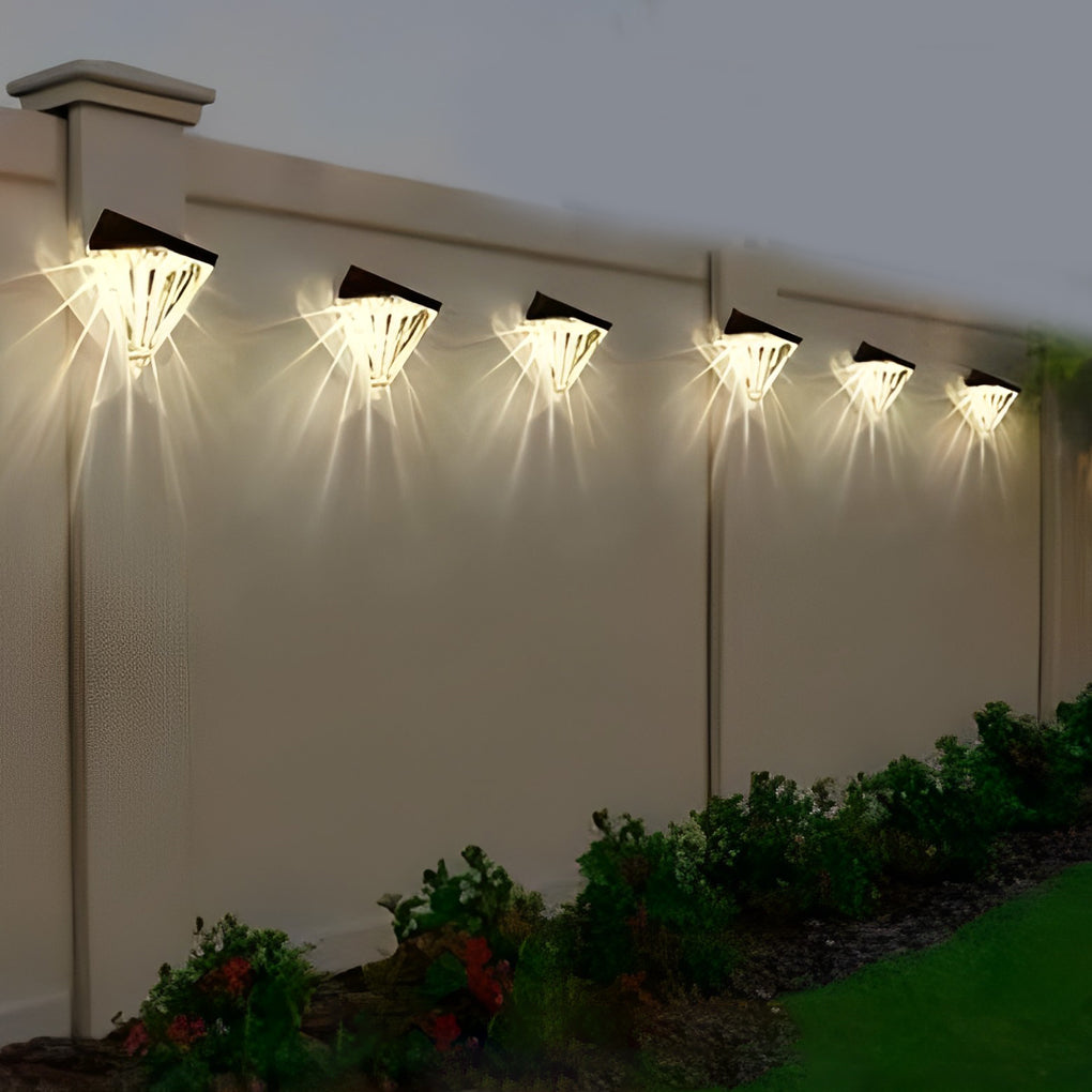 2 Pack Modern Black Geometric Solar Powered LED Outdoor Wall Lamps for Porch and Garden