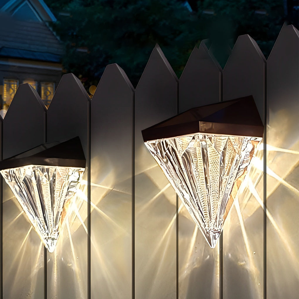 2 Pack Modern Black Geometric Solar Powered LED Outdoor Wall Lamps for Porch and Garden