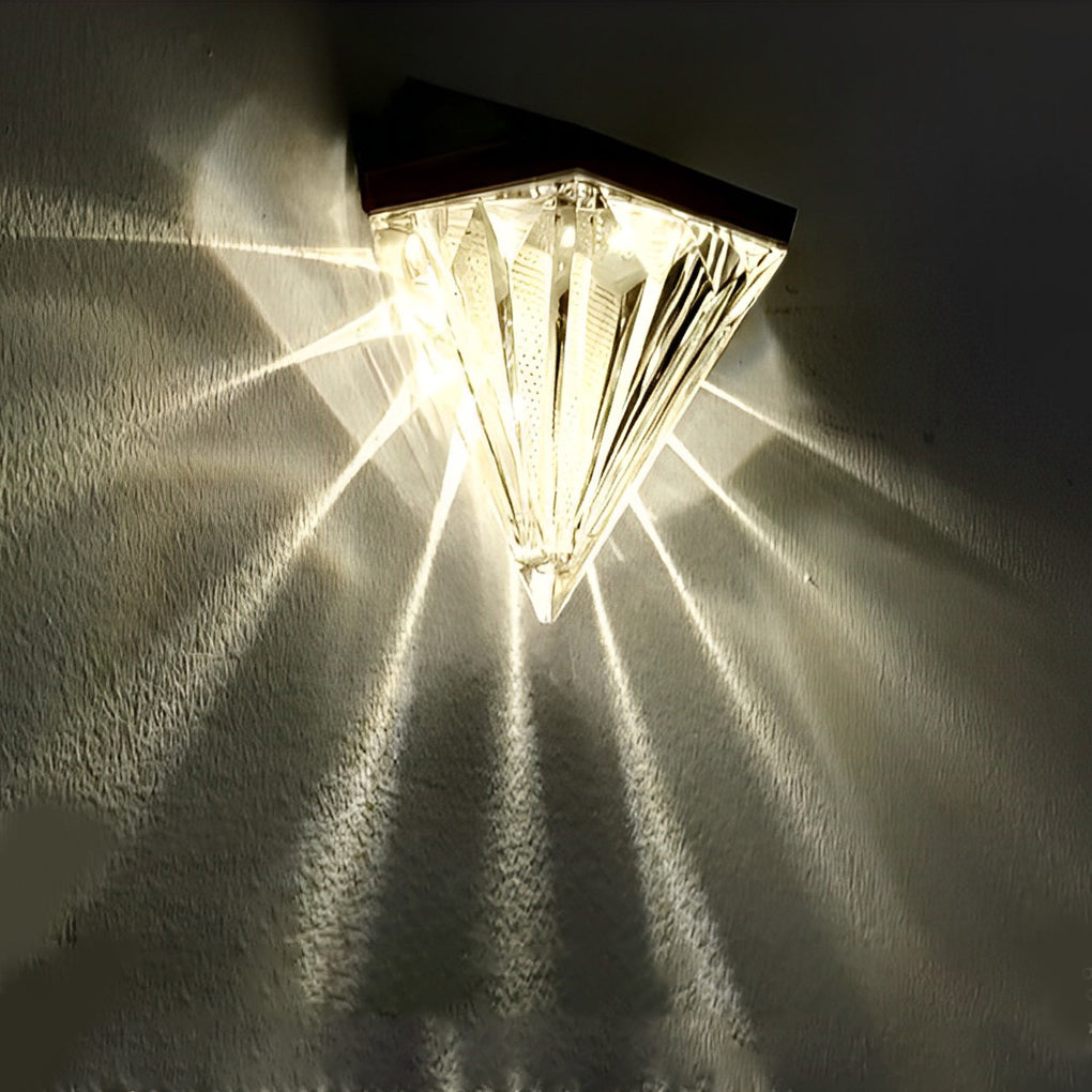 2 Pack Modern Black Geometric Solar Powered LED Outdoor Wall Lamps for Porch and Garden