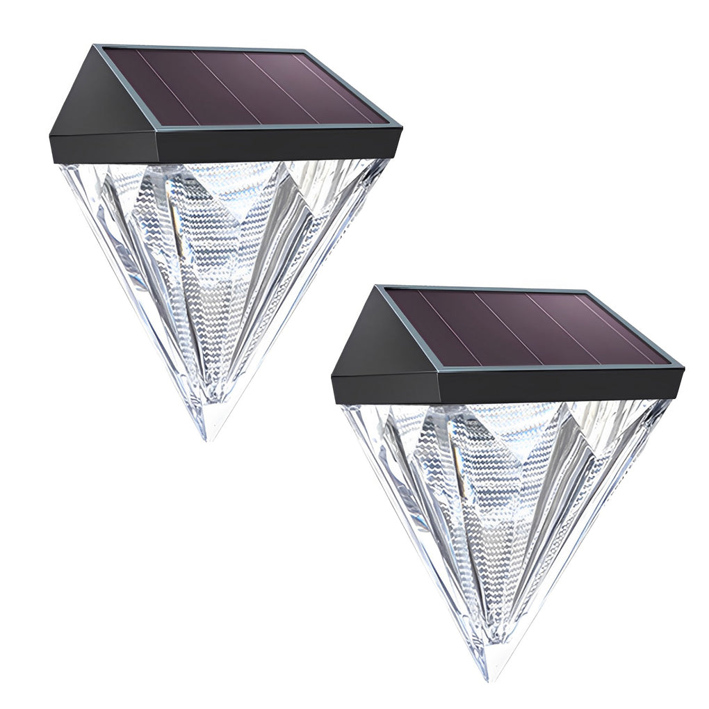 2 Pack Modern Black Geometric Solar Powered LED Outdoor Wall Lamps for Porch and Garden