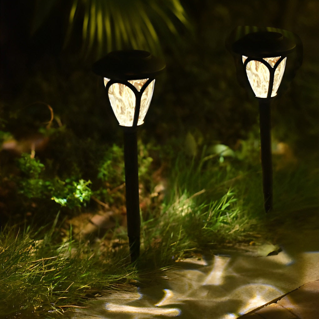 2 Pack Outdoor Solar Garden Pathway Lights Waterproof Glass LED Landscape Stake Lamps Black