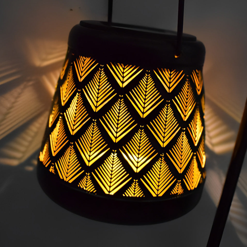 2 Pack Outdoor Solar Lanterns Retro Iron Hollow Projection Garden Lights with Decorative Handle