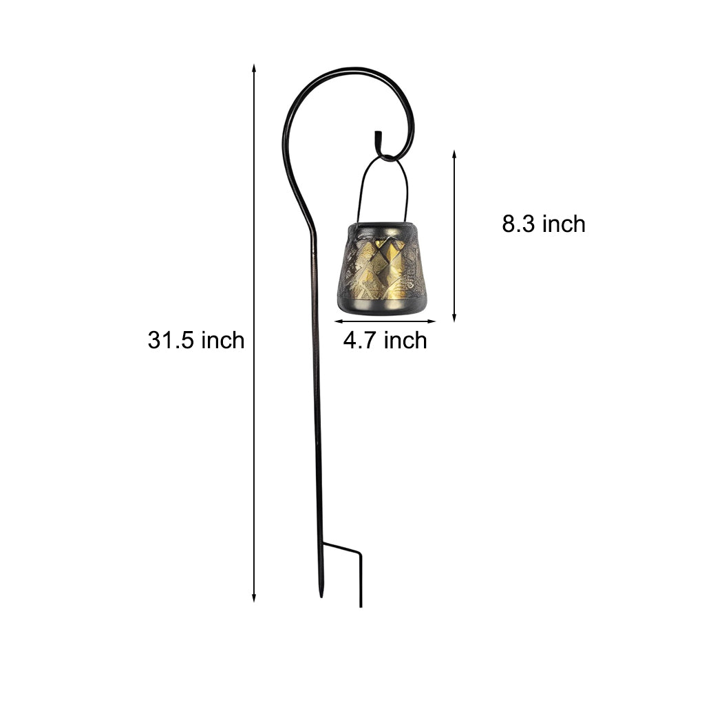 2 Pack Outdoor Solar Lanterns Retro Iron Hollow Projection Garden Lights with Decorative Handle