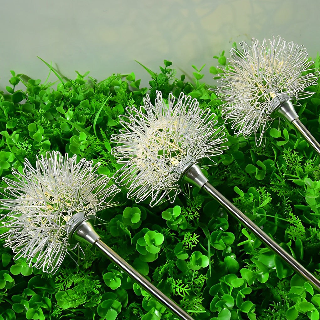 2 Pack Waterproof Solar Dandelion Garden Lights Aluminum Flower Outdoor Pathway LED Lawn Stake Decor