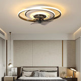 Modern 2 Ring LED Ceiling Fan with Remote Control for Kids Bedroom Flush Mount Light Fixture in Gold