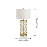 Modern Openwork Gold Metal Table Lamp with Satin Shade for Living Room and Bedroom