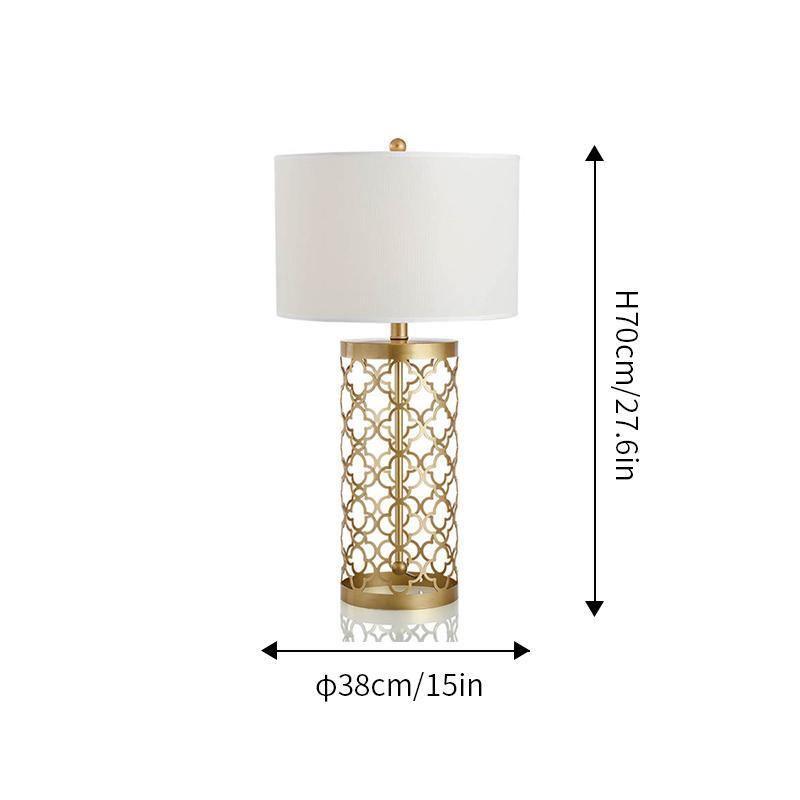 Modern Openwork Gold Metal Table Lamp with Satin Shade for Living Room and Bedroom