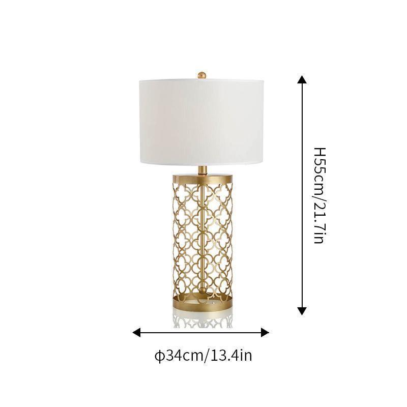 Modern Openwork Gold Metal Table Lamp with Satin Shade for Living Room and Bedroom