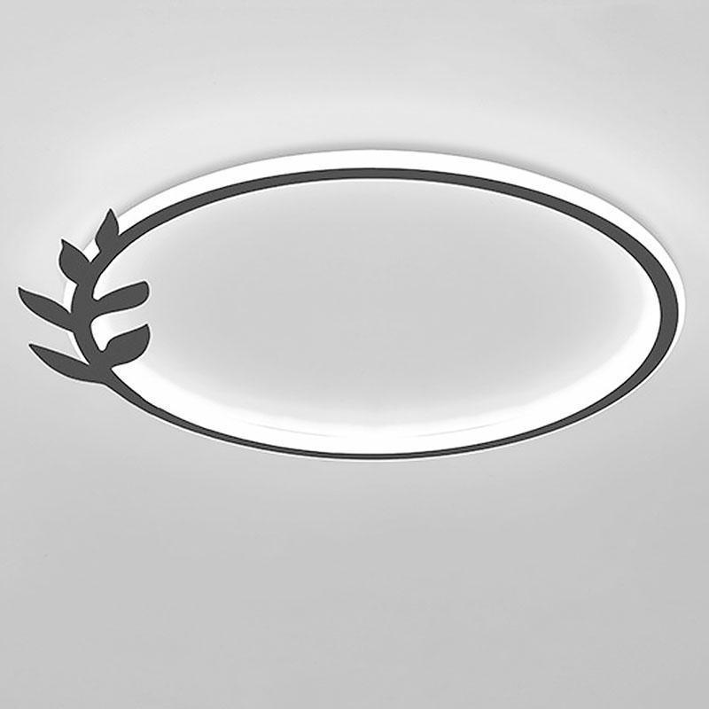 20 Inch Dimmable Black LED Flush Mount Ceiling Light with Decorative Leaf Edge Design