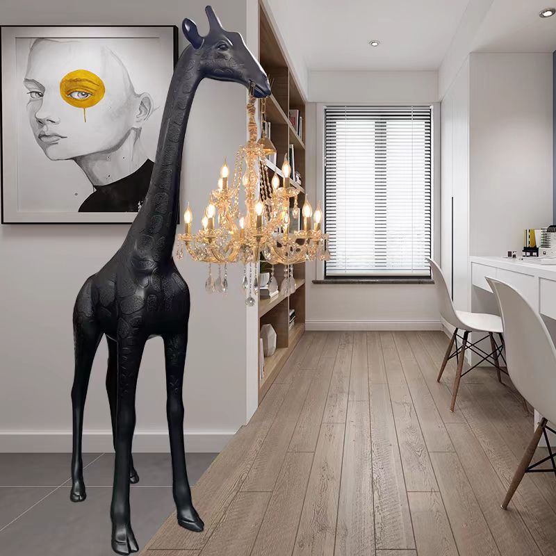 Large Scale Giraffe Animal Floor Lamp for Grand Foyer and High Ceiling 12 Light Fixture