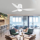 Modern 52 Inch Ceiling Fan with Dimmable LED Light and Remote 3 Blade Silent Motor Flush Mount