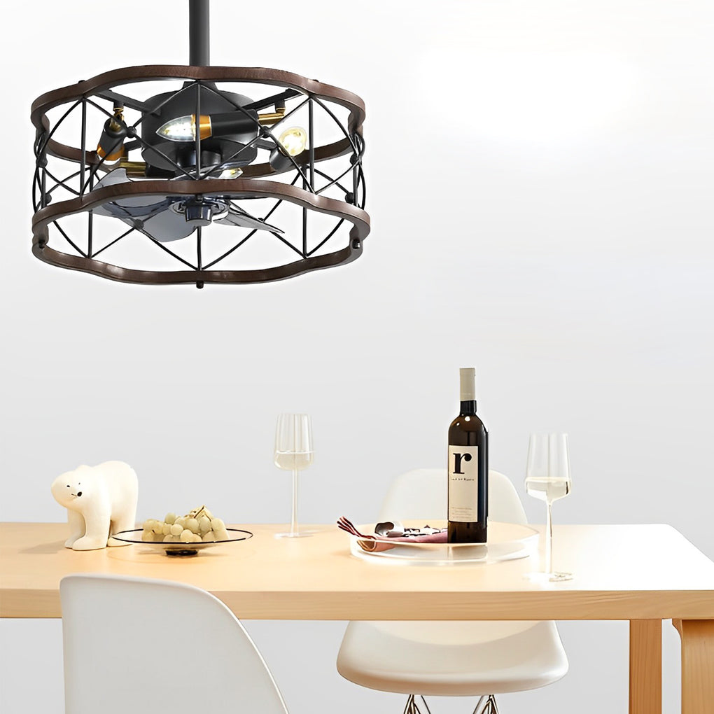 Retro Bladeless Ceiling Fan with 3 Color Dimmable LED Light and Remote Control